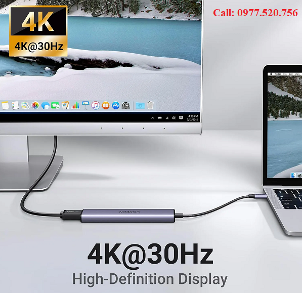 Bộ chuyển đổi USB Type-C 5 trong 1 ra HDMI 4K@30Hz, USB 2.0, USB 3.0, Sạc PD 100W Ugreen 15495